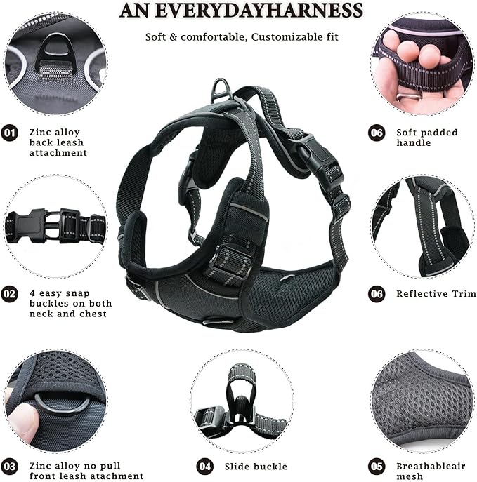 No Pull Dog Harness, Reflective Comfortable Vest Harness with Easy Control Handle Adjustable Soft Padded Pet Vest for Small to X-Large Dogs (Sky Blue, Small (Approx Weight:8.81-16.53 LB))