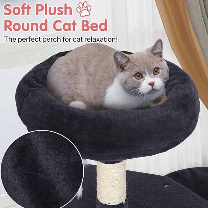 Cat Tree, 36 Inches Indoor Cat Tree Tower Condo, Natural Sisal Cat Scratching Post with Cozy Bed, Small Cats Tree for Kittens, Soft Perch & Cute Toys, Dark Grey