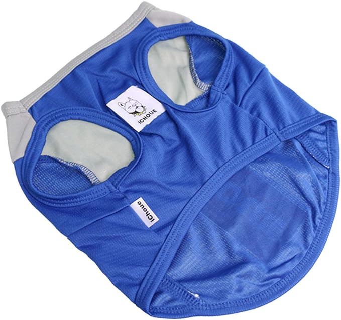 iChoue French Bulldog Summer Cooling Shirt for Dogs UV Sun Protection Vest Sleeveless Stretchy Tank Top English Pug Grey Blue - Large Plus