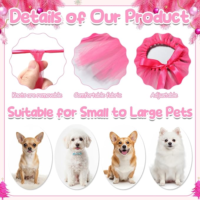 4 Pcs Dog Birthday Outfit Pink Tutu Pearl Necklace Pet Glasses Bowtie Hairpin Dog Girl Birthday Party Supplies for Small to Medium Dogs Pet Wedding Christmas Costume