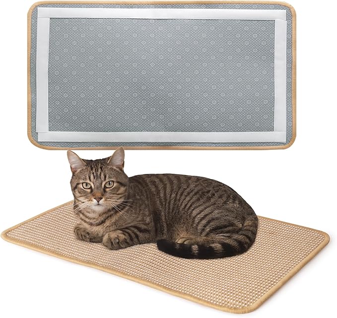 Cat Scratching Mat Sisal, Sisal Fabric Large Pet Scratching Pad for Indoor Cats with Adhesive Hook Loop Tape, Cat Scratching Rug Wall Scratchers (2pcs(11x13.8in))
