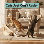 Cat Scratcher for Indoor Cats, L-Shaped Cat Scratching Board & Ramp, Solid Wood Cat Scratch Pad, with Hanging Ball & 3 Bottom Play Balls, Ideal for All Cats (Wood Grain, L)