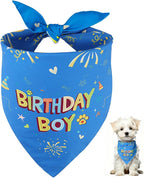 SZEE Dog Birthday Bandana, Reversible Bandanas for Dog Birthday Outfits, Pet Apparel & Accessories, Triangle Pet Scarf for Photo Prop and Holiday Decor (Small, Blue)