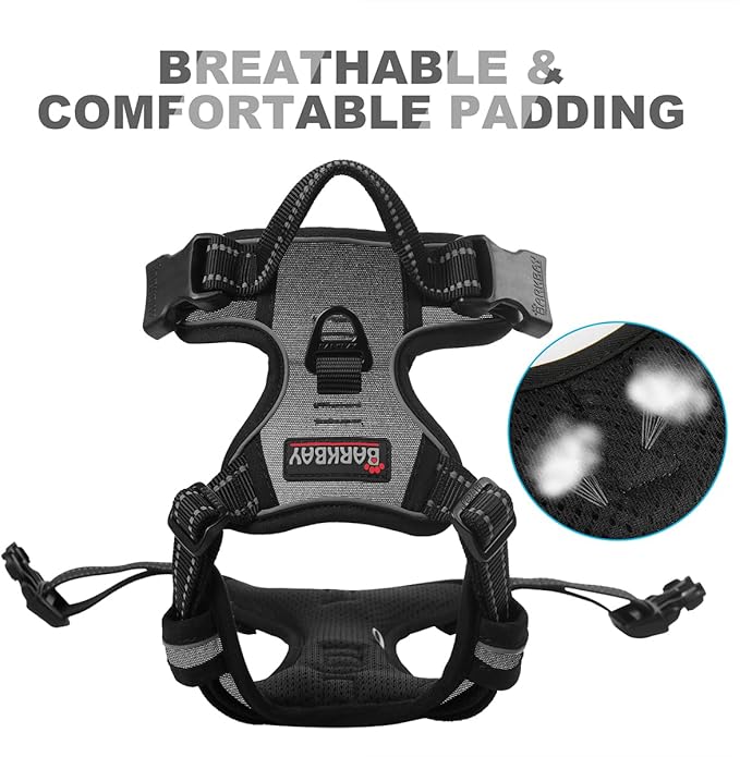 BARKBAY No Pull Dog Harness Front Clip Heavy Duty Reflective Easy Control Handle for Large Dog Walking(Dark Grey,XL)