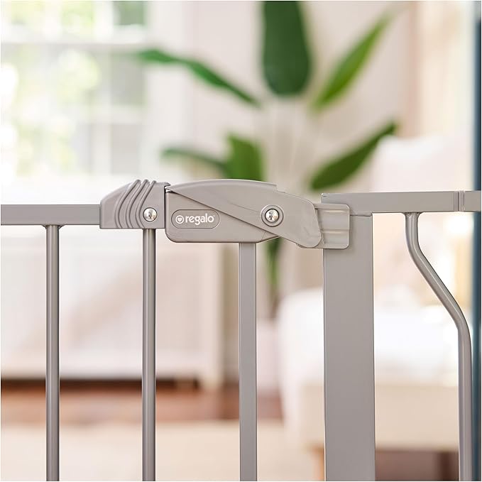 Regalo Safety 29-49" Easy Step Extra Wide Baby Gate for Doorways & Bottom of Stairs, Pressure Mounted Safety Gate with Door for Babies, Toddlers & Pets, Platinum