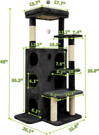 Cat Tree Tower for Indoor Cats, Adult Cat Tree House for Large Adult Cats with Steps, Scratching Post, 3 Cat Caves, Dangling Toys (Dark Gray)