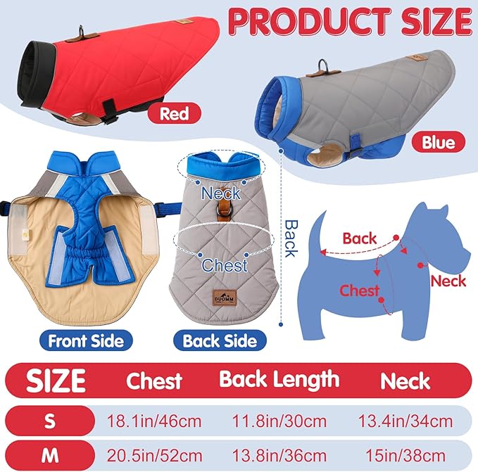2 Pack Winter Dog Coat Winter Waterproof Dogs Jacket Pet Warm Quilted Vest Hook and Loop Coats for Small Dogs Cold Weather(M)