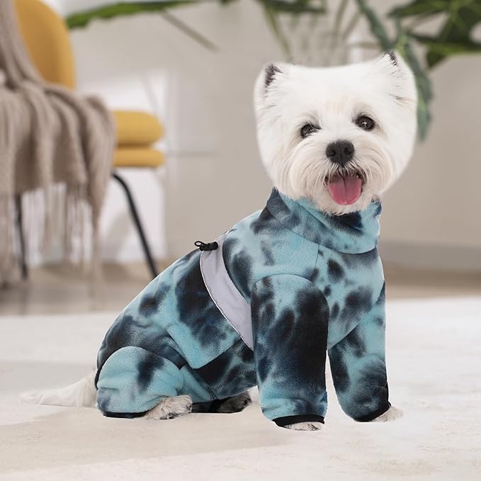 Dog Coats for Small Dogs, Polar Fleece Dog Pajamas Bodysuit, Puppy Onesies Tie Dye Jumpsuits, Dogs Warm Clothes Four-Legged, Doggie Fullbody Winter Jacket Vest