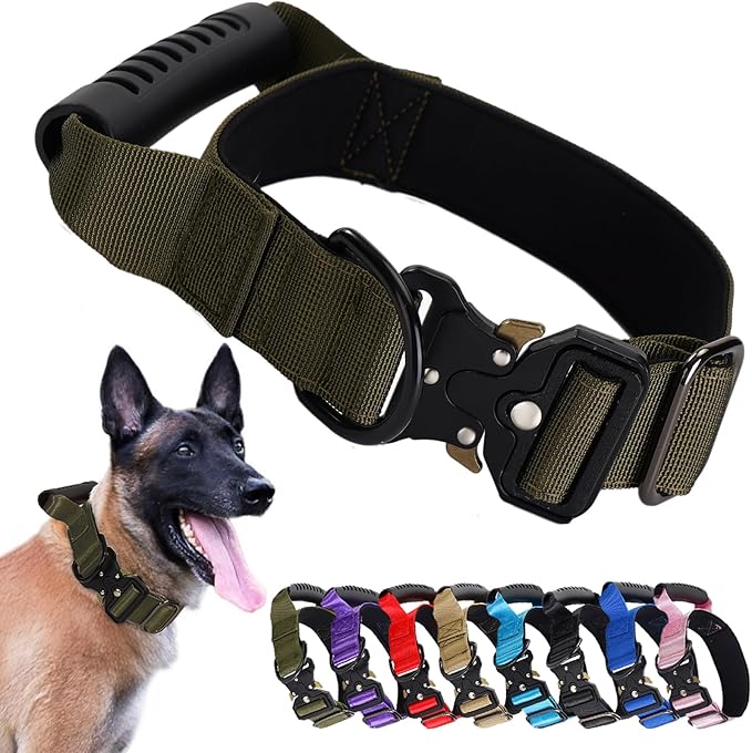 JSXD Tactical Dog Collar, 1.5 Inch Wide, Heavy Duty Military Training Collar with Handle, Metal Quick Release Buckle, 1000D Nylon, for Medium Large Dogs