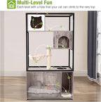 GUTINNEEN Cat Litter Box Enclosure Cat Tree with Hidden Litter Box Furniture with Scratching Post, Hammock, and Mat 57.5 Inch (Nature)
