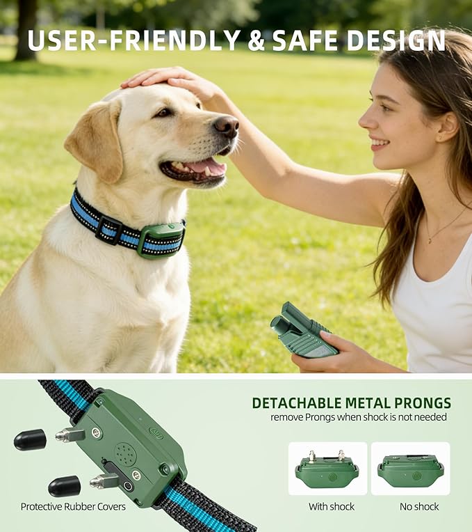 Shock Collar for Dogs, 4200FT Dog Training Collar with Remote for 15-120lbs Small Medium Large Dog, IP68 Waterproof Rechargeable E Collar with 3 Training Modes: Beep, Vibration, Safe Shock（Green）