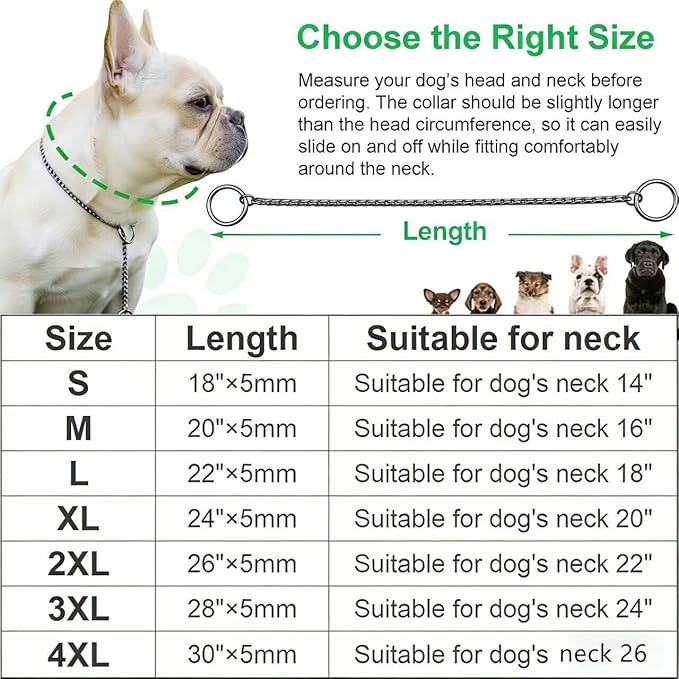 Dog P Snake Chain Chrome Plated Metal Dog Training Choke/Collar-Fully Guaranteed Against Rust Tarnish or Breakage-Recommended for Professional Training (Rose Gold, 5mm * 18")