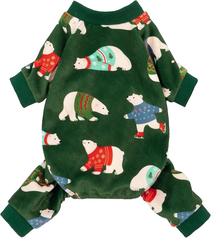 Fitwarm Polar Bear Dog Pajamas, Funny Christmas Clothes for Small Dogs Boy Girl, Holiday Pet Outfit, Green, Red, Blue, Large