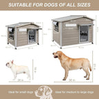 Outdoor Dog House with Reinforced Iron Frame, Wooden Kennel with Weather-Resistant Roof, Removable Floor, Vent Window & Easy Assembly, for Medium & Large Dogs, 40" L x 26" W x 33.5" H