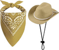 choyaxo Dog Cowboy Hat Dog Cowboy Costume for Small Pet Dogs Cat Cowboy Hat with Bandana Scarf Set Party Accessories (Khaki, Large)