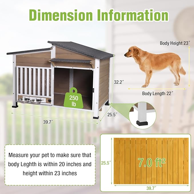 Heated Dog House for Outdoor Use with Matel Frame, Waterproof Design & Heating Blanket - All-Weather Wooden Kennel with Sliding Window & Metal Frame (Brown-1-H, L)