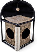 Goetland PVC Modern Cat Condo Cat House Cat Tree Small Cat Tower Bed Scratching Post Dangling Ball Hole for Kitty Indoors Cat Leopard