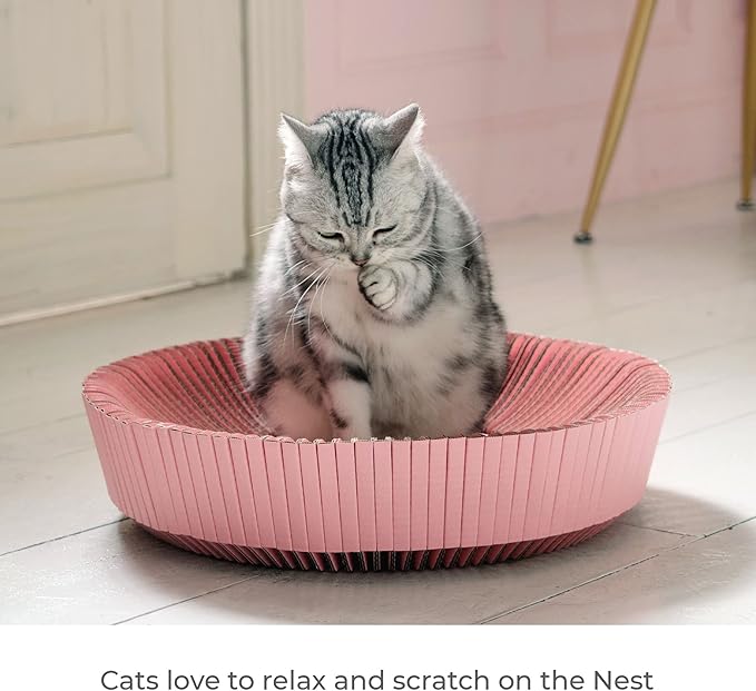 Nest Cat Scratcher Lounge Bed - for Rubbing, Resting, and Scratching (Assembled Bundle, Hanami Pink)