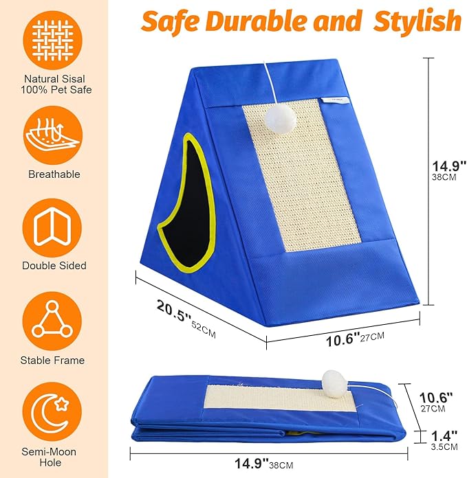 Upgraded Cat Scratcher House, 3 in 1 Foldable Sisal Cat Scratcher, Double-Sided Usability, Durable Cat Furniture for Cats to Play, Scratch, and Sleep