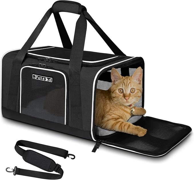 Petskd Pet Carrier 18x11x11 Delta American United Airline Approved, Pet Travel Carrier Bag for Small Cats and Dogs, Cat Soft Sided Carrier with Safety Lock Zippers, 5-Sided Breathable Mesh(Black)