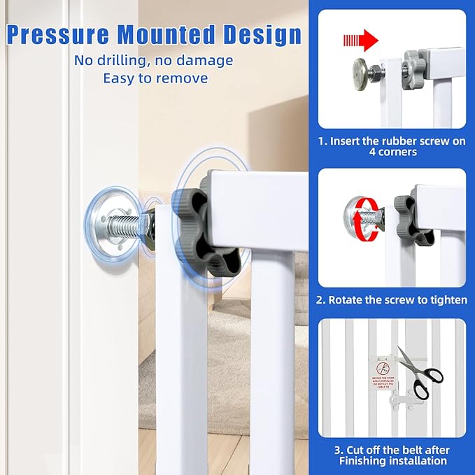 55 Inch Extra Tall Pet Gate for Cats,29.92"-48" Adjustable Wide Dog Gates,Pressure Mounted Walk Through Tall Pets Gate for Doorways,Hallway,Stairs(White)