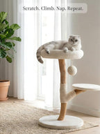 LEO & LEXI Real Wood Modern Cat Tree Tower, Cat Scratching Post with Bed for Small Indoor Cats, Solid Wooden Climbing Tower, Aesthetic Stand, Boho Luxury Pet Furniture