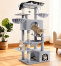 Cat Tree Large Cat Tower Tree 68" Multi-Level Cat Tower for Indoor Cats with Sisal Scratching Posts, Widen Cat Perche, Square Hammock, 2 Widen Condos, Scratching Posts, Light Grey