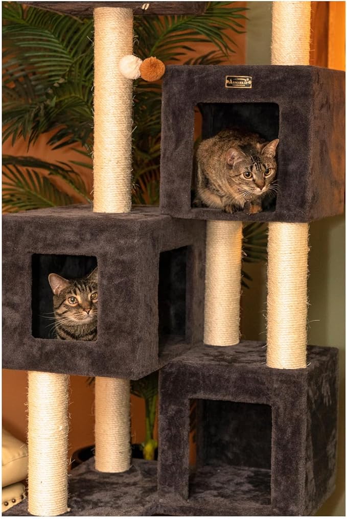 Maykoosh Cat Tree Tower with Multiple Condos & Scratching Posts - 80" Tall, Dark Gray