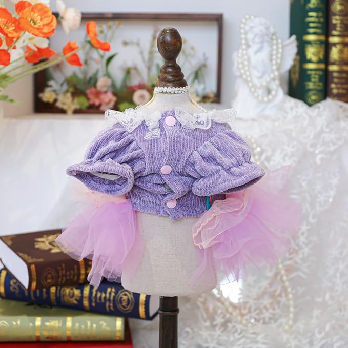 Fashion Sweet Puppy Dog Blingbling Princess Skirt Pet Dog Lace Cake Camisole Tutu Dress K-Purple XS