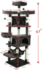 Confote Large Cat Tree 67 Inch Multi-Level Cat Tower with Padded Top Perch,Hammock,Basket,Scratching Posts for Indoor Cat Play House Kitty Activity Center