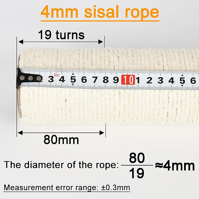 4 Pcs 2.9in 7.4cm Diameter Cat Tree Scratching Post Replacement Parts Sisal Pole (M8, 21.7in/55cm)