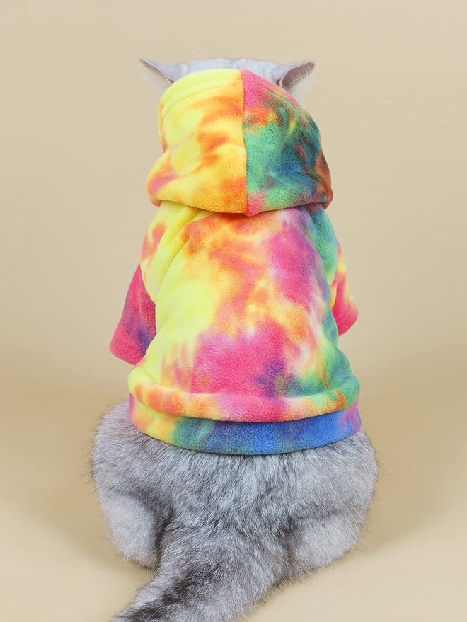 QWINEE Dog Coat Dog Hoodie Tie Dye Warm Winter Coat Sweatshirt Dog Clothes for Cat Puppy Small Medium Dog Multicolor XL (QWN01-719860427-XL)