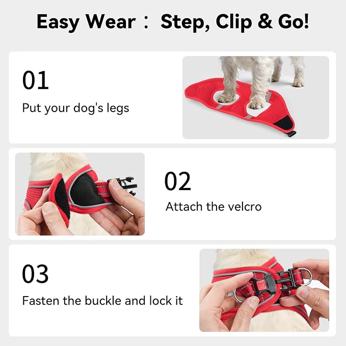 Joytale Small Dog Harness, Breathable Mesh Step-in Vest, Reflective Soft Padded Harnesses for Medium Dogs, Red, XL