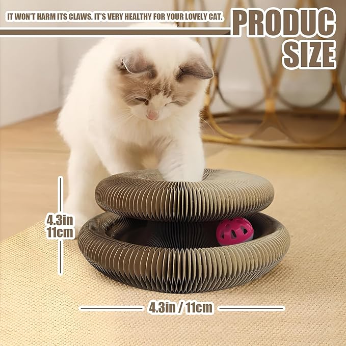 Magic Organ Cat Toy, 1PC Magic Organ Cat Scratching Board, Magic Organ Cat Scratch Board Cat Toy with Bell Cat Grinding Claw, Foldable Magnetic Corrugated Paper Circular (Classic, Count, 1)