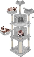 Topeakmart Cat Tower Cat Tree, 76 Inches Plush Cat House with Condos Perches Raised Edge as Cats Activity Center