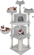 Topeakmart Cat Tower Cat Tree, 76 Inches Plush Cat House with Condos Perches Raised Edge as Cats Activity Center
