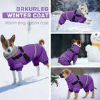 BRKURLEG Purple Dog Coat with Harness, Dog Winter Jacket, Dogs Onesie Body Warm Jackets, Small Dogs Winter Coats Reflective Windproof Warm Cold Weather Coats, Pet Waterproof Jackets, XL