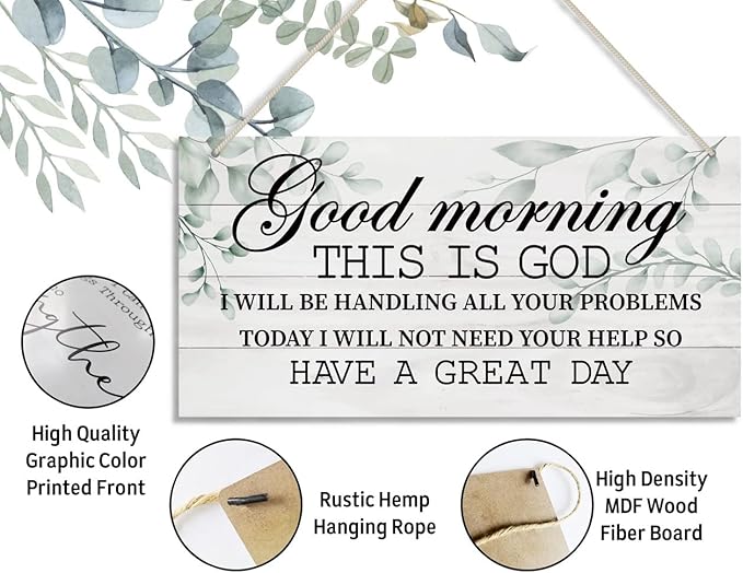 Good Morning This is God Inspirational Quote Wooden Decor Sign, Bible Verses Decor Signs, Hanging Printed Wooden Plaque Decor, Rustic Home Decor Sign, Hanging Christian Gift 12x 6inch