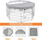 PJYuCien Dog Playpen Mesh Top Cover,Fits 24 Inch 8 Panels Metal Exercise Pet Pen, Elastic Buckles Connections, Grey(Note: Only Cover, Fence Not Included)