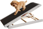 Dog Ramp for Bed, 4 Adjustable Height Wooden Ramp for Dogs from 14"–20", 17" Wide Pet Ramps for Dogs to Get on High Bed/Couch/Car with Soft Padding & Anti-Slip Grip, Up to 250LBS for Small/Large Dog