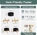 Ceramic Raised Dog and Cat Bowl Set, 2 Heights Elevated Stand, Food and Water Bowl for Small Breed Dogs, Cats, Kitty, Weighted Dog Dishes, Pet Bowls(5.1'',13.5oz, Black)