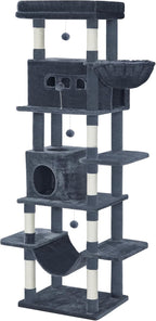 Cat Tree, 82.6" Large Cat Tower for Indoor Cats, Multi-Level Cat House with Condo, 8 Scratching Posts, Hammock, 4 Pom Poms, Dark Grey MS21018SG