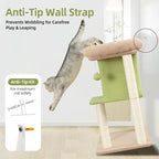 Cat Tree Tower Scratching Post for Indoor Large Cats, Small Cat Tree with Big Perch Bed, 28in Tall Trees House with Condo Cave, Toy Balls, Modern Climbing Furniture Platform for Kitten (Green)