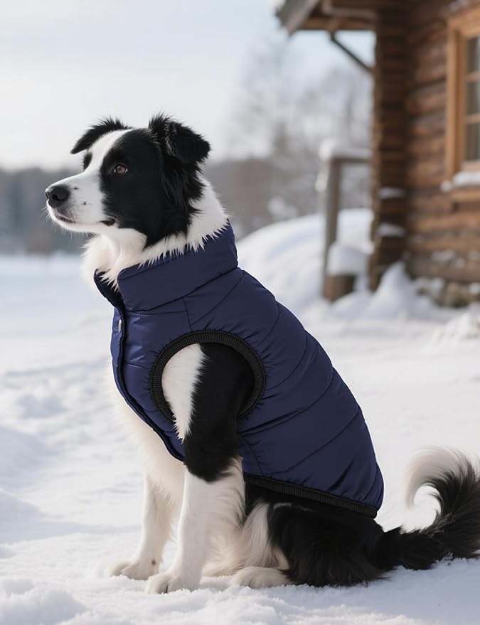 AURUZA Dog Winter Coat, Warm Waterproof Dogs Jacket Small Pet Vest for Medium Dogs Windproof Pet Fleece Vest Snow Jacket for Cold Weather(Navy Blue,XS)