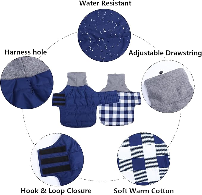 Dachshund Dog Coats Jacket fit for Dachshunds Corgi Weiner Reversible Winter Coat Padded Cotton Lining high Collar Dog Suit in Autumn Winter Navy M