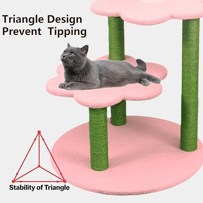 Cat Tree for Large Cats, Modern Senior Friendly 40'' Cat Tower with Wide Shelves, Scratching Posts, Super Sturdy Base, Cozy Perches, and Interactive Toys for Indoor Kittens (Pink)
