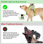 ChalkLit Light Up Dog Harness, No Pull Led Dog Harness Glow-in-The-Dark for Night Walking, USB Rechargeable Lighted Safety Vest for Medium Large Dogs, Adjustable Soft Mesh Fully Illuminated (Green, M)