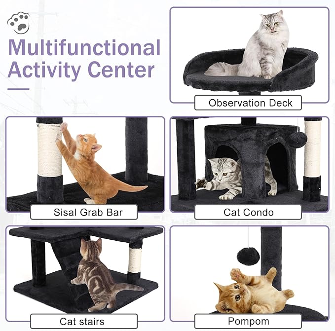 Cat Tree 70 Inches Cat Tower for Indoor Cats Multi-Level Cat Condo with Litter Box Enclosure,Scratching Posts for Indoor Cats (Dark Gray)