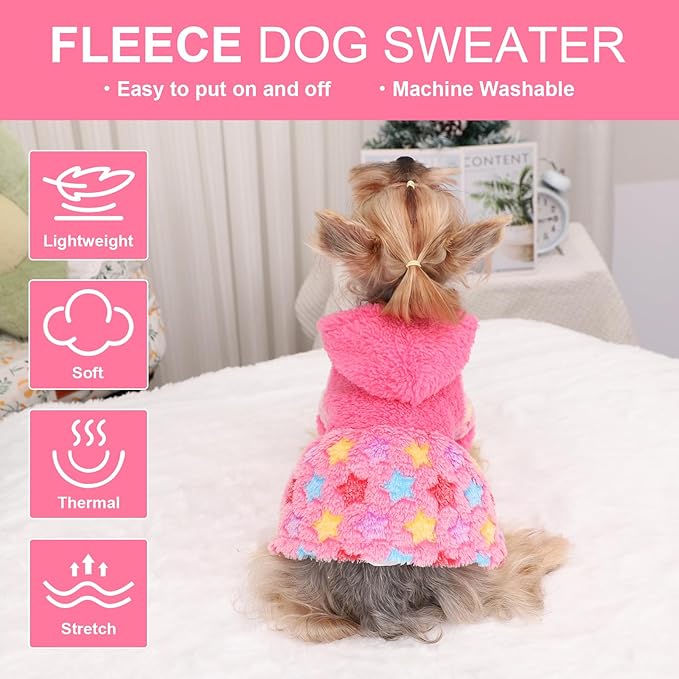 Dog Hoodie Dog Sweater Winter Puppy Clothes for Small Dogs Boy Girl Pet Hoodies Cold Weather Doggie Coats Fall Doggy Sweatshirt for Chihuahua Yorkie Cat Sweater Costume, Rose Pink, XXS