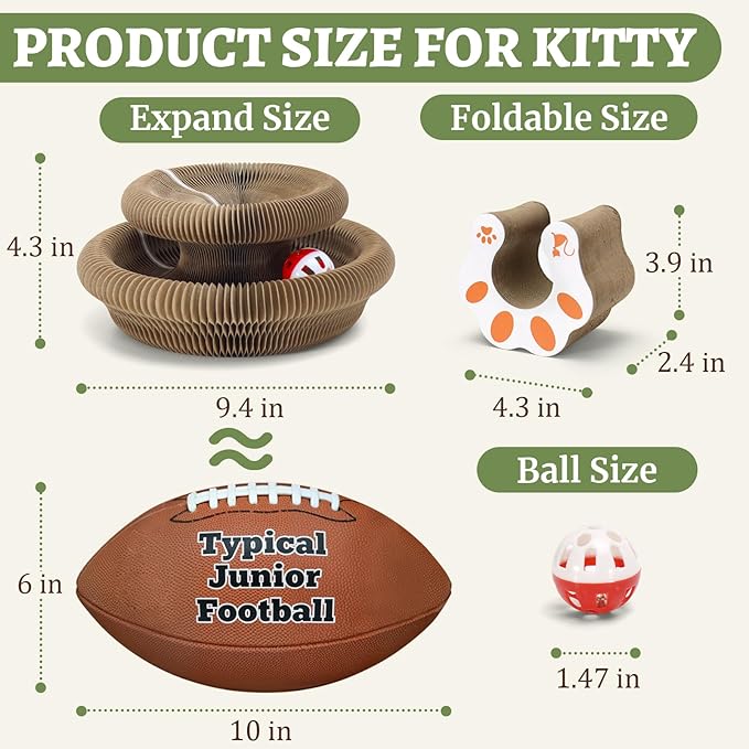 1 Pack Cat Scratcher Toy with Balls Bells, Magic Organ Foldable Cat Scratching Board for Kitten, Interactive Toys for Indoor Adult Cats Exercise Anxiety Relief, Auburn